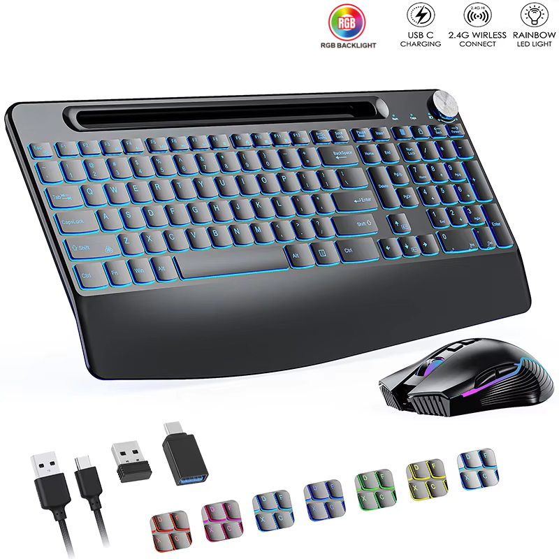 Rgb Keyboard Wrist Rest - Bilek Destekli 2.4G&Type-C Kablosuz Klavye Fare